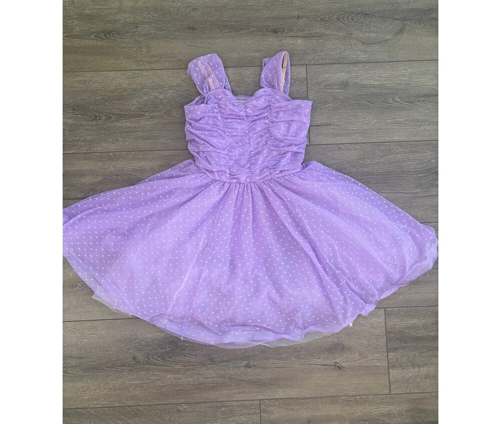 Kids 80s Prom Dress Purple Polka Dot Tulle